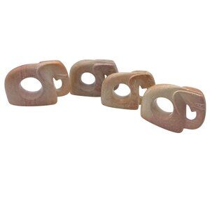 Kenyan Soapstone hand carved Elephant napkin rings set of four tableware dinnerw